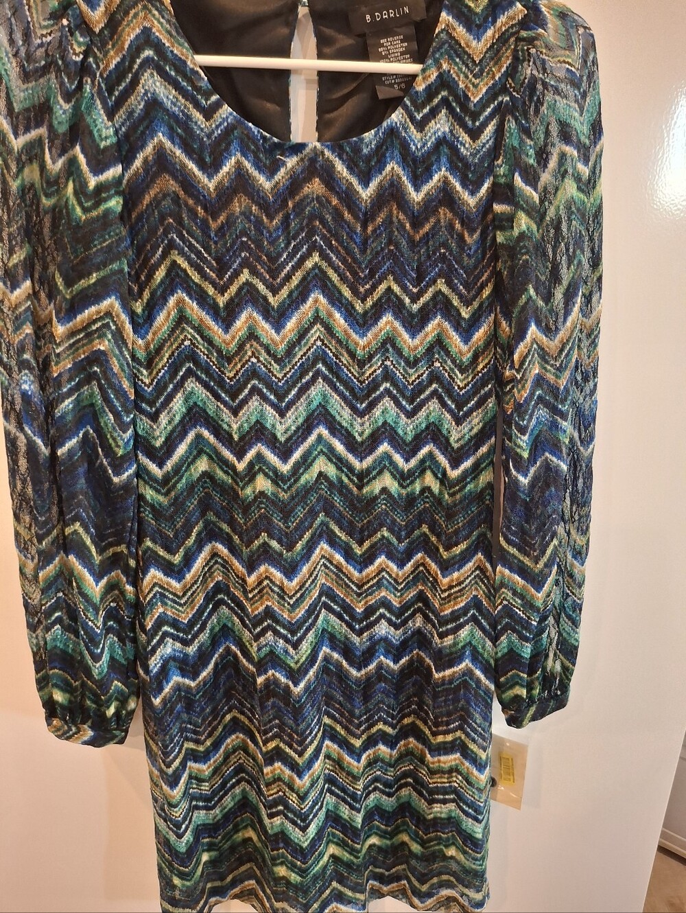 B Darlin Navy Teal Chevron Long Sleeve Dress